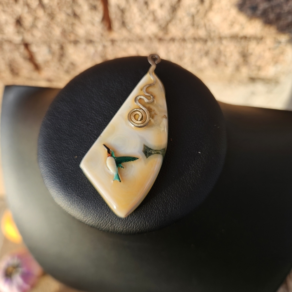 Handmade Cream and Green Hummingbird Pendant for Necklace Women's Jewelry